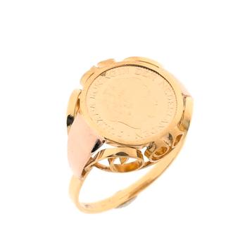 Gouden ring met penning | Koningin Juliana (penningsmunt) beschikbaar voor biedingen