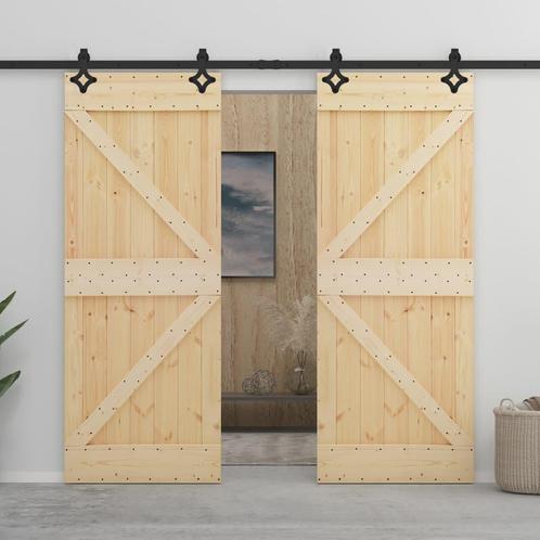 vidaXL Schuifdeur met beslag 100x210 cm massief grenenhout, Doe-het-zelf en Verbouw, Deuren en Horren, Nieuw, Verzenden