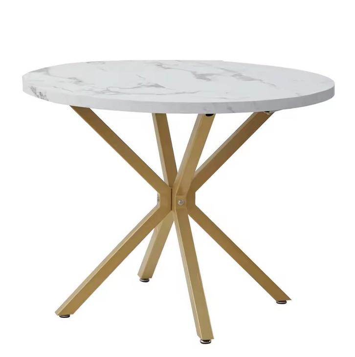Nordic Ronde Tafel – Houten Salontafel met Marmeren Look, Huis en Inrichting, Tafels | Eettafels, 100 tot 150 cm, 50 tot 100 cm