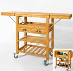 Bamboe Keukenwagen met Lade, Flessenrek en Uitschuifblad, Verzenden, Nieuw
