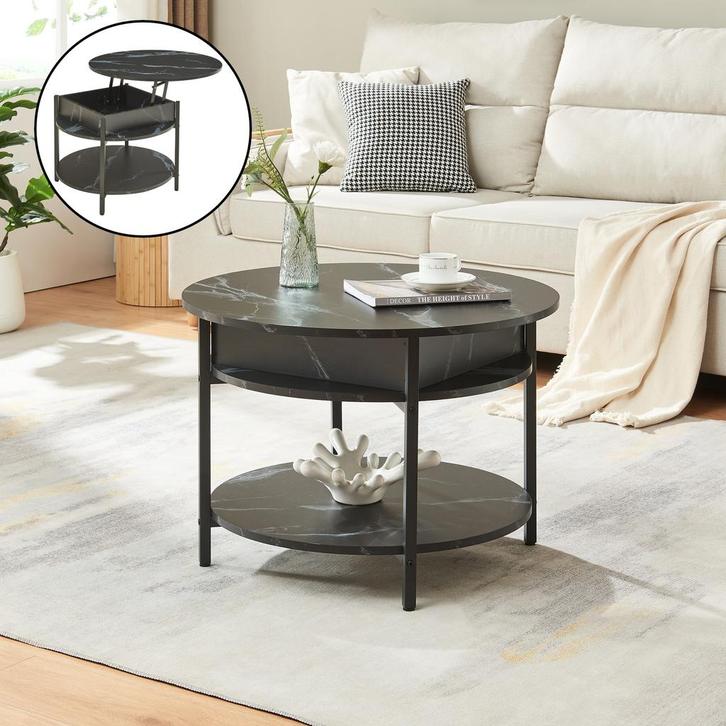 Salontafel Kandas rond marmerlook zwart en goudkleurig Ø70 c, Huis en Inrichting, Tafels | Salontafels, Verzenden