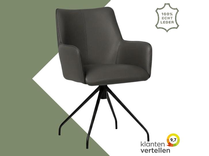Leren draaibare eetkamerstoel Wave - Hermes Antracite, Huis en Inrichting, Barkrukken, 60 tot 90 cm, 1 kruk, Nieuw, Leer, Ophalen of Verzenden