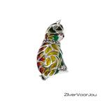 Zilveren kleurrijke poes broche, Sieraden, Tassen en Uiterlijk, Broches, Verzenden, Nieuw, Zilver
