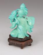 Statue Turquoise Sculpture Chinese Lady Carving Statue Stand, Antiek en Kunst