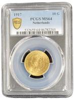 Gouden Wilhelmina 10 gulden 1917 MS64 gecertificeerd PCGS, Postzegels en Munten, Munten | Nederland, Goud, Losse munt, Verzenden