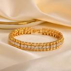Papierclip Schakelarmband – 14K Goud Verguld met Zirkonia, Verzenden, Nieuw