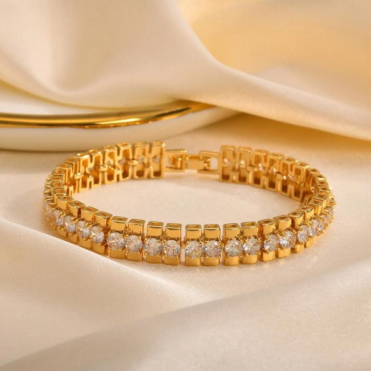 Papierclip Schakelarmband – 14K Goud Verguld met Zirkonia, Sieraden, Tassen en Uiterlijk, Armbanden, Nieuw, Verzenden