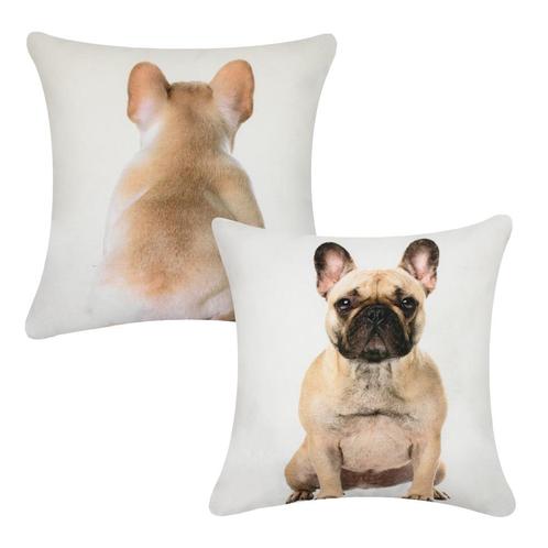canvas kussen franse bulldog blond dubbelzijdig 33x33cm, Huis en Inrichting, Woonaccessoires | Overige, Verzenden