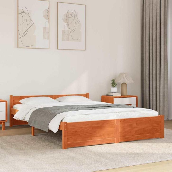 vidaXL Bedframe Wasbruin 160 x 200 cm Massief grenenhout, Huis en Inrichting, Slaapkamer | Bedden, Bruin, Nieuw, Hout, Verzenden