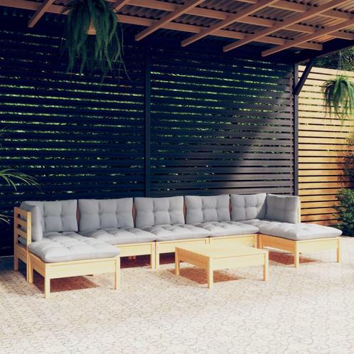 vidaXL 8-delige Loungeset met grijze kussens grenenhout, Tuin en Terras, Tuinsets en Loungesets, Loungeset, Nieuw, 8 zitplaatsen