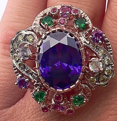 Zonder Minimumprijs - Ring - 9 kt. Roségoud, Zilver Amethist, Sieraden, Tassen en Uiterlijk, Ringen
