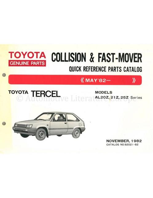 1982 TOYOTA TERCEL SNEL ONDERDELENHANDBOEK ENGELS, Auto diversen, Handleidingen en Instructieboekjes
