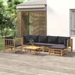 vidaXL 7-delige Loungeset met kussens bamboe donkergrijs, Tuin en Terras, Verzenden, Nieuw, Hout, Loungeset