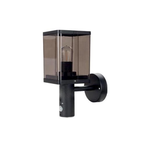 LED Wand Lantaarn vierkant E27 Smoked glas met sensor IP44, Tuin en Terras, Buitenverlichting, Aluminium, Ophalen of Verzenden