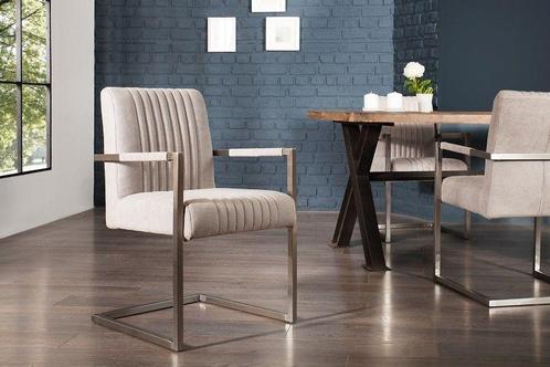 Moderne sledefauteuil BIG ASTON steengrijs geborsteld RVS -, Huis en Inrichting, Stoelen, Ophalen of Verzenden