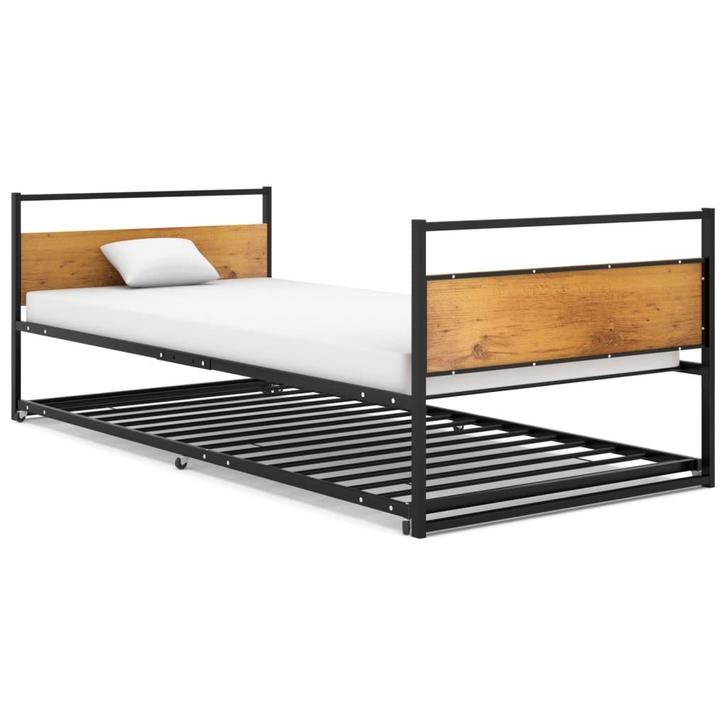 vidaXL Bedframe uitschuifbaar metaal zwart 90x200 cm, Huis en Inrichting, Slaapkamer | Bedden, 90 cm, 200 cm, Zwart, Eenpersoons