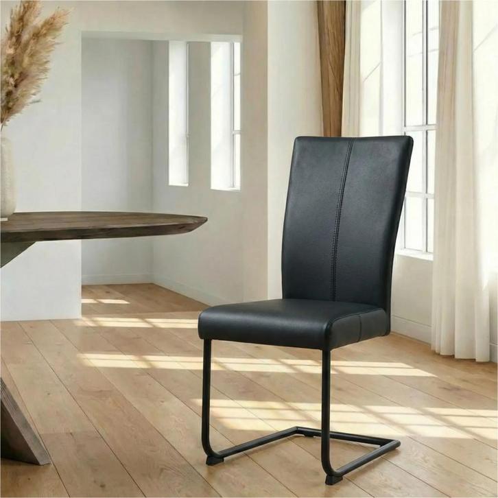 Leren eetkamerstoel Dry - Hermes Nero (zwart) - Sledepoot, Huis en Inrichting, Stoelen, Nieuw, Leer, Ophalen of Verzenden