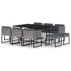 vidaXL 11-delige Tuinset met kussens poly rattan grijs, Meer dan 8 zitplaatsen, Nieuw, Tuinset, Verzenden