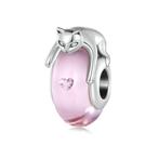 Murano Glas Bedel Kat met Hartjes Roze Pandora compatible, Nieuw, Overige merken, Verzenden