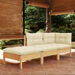 vidaXL 3-delige Loungeset met crèmekleurige kussens massief, Verzenden, Nieuw, Loungeset