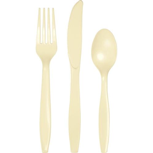 Ivoorkleur Bestek Plastic 24st, Hobby en Vrije tijd, Feestartikelen, Nieuw, Verzenden