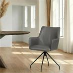 Leren draaibare eetkamerstoel Wave - Granada Steel (grijs), Bohemian, Eigentijds, Industrieel, Modern, Scandinavisch, Nieuw, Leer