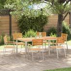 vidaXL Tuin Eetset 7 pcs Massief teak hout & roestvrij staal, Tuin en Terras, Verzenden, Nieuw