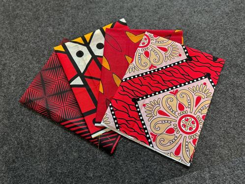 4 Fat quarters - Rode Quiltstoffen / Patchwork stoffen - Afr, Hobby en Vrije tijd, Stoffen en Lappen, Nieuw, Ophalen of Verzenden