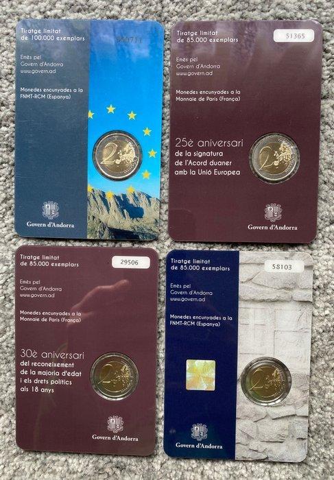 Andorra. 2 Euro 2014/2016 (4 coins) (Zonder Minimumprijs), Postzegels en Munten, Munten | Europa | Euromunten