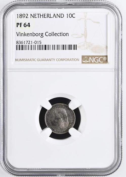Koningin Wilhelmina 10 cent 1892 Proof NGC PF64 Vinkenborg, Postzegels en Munten, Munten | Nederland, Losse munt, 10 cent, Koningin Wilhelmina