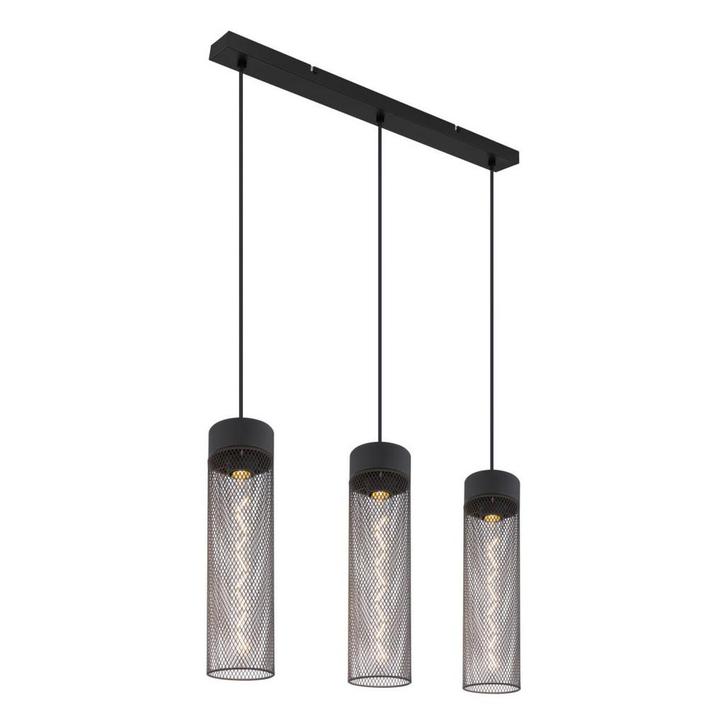 Hanglamp HANS 9.5 cm 3-lichts Zwart, Huis en Inrichting, Lampen | Hanglampen, Nieuw, Metaal, 75 cm of meer, Ophalen of Verzenden