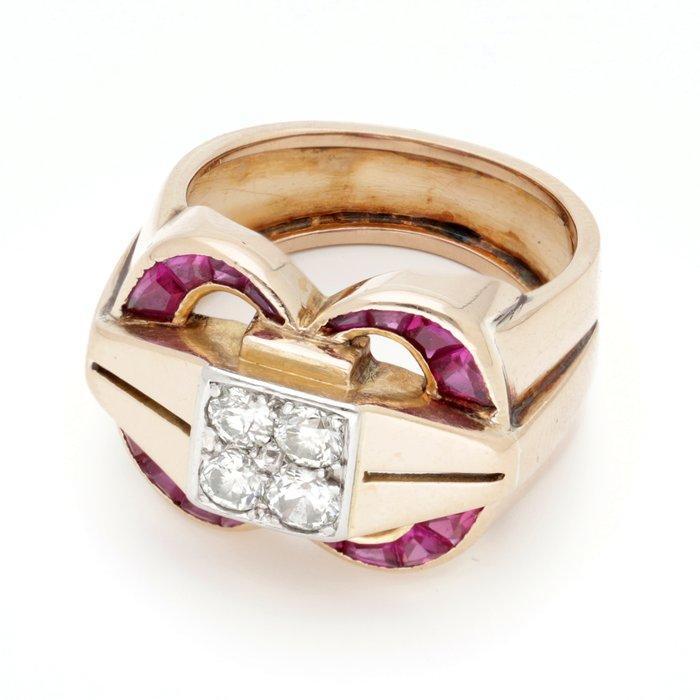 Ring - 18 karaat Geel goud - Diamant - Robijn, Sieraden, Tassen en Uiterlijk, Ringen
