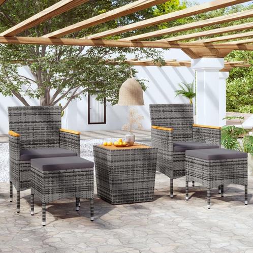 vidaXL 5-delige Bistroset poly rattan en massief acaciahout, Tuin en Terras, Tuinsets en Loungesets, Nieuw, Rotan, Verzenden
