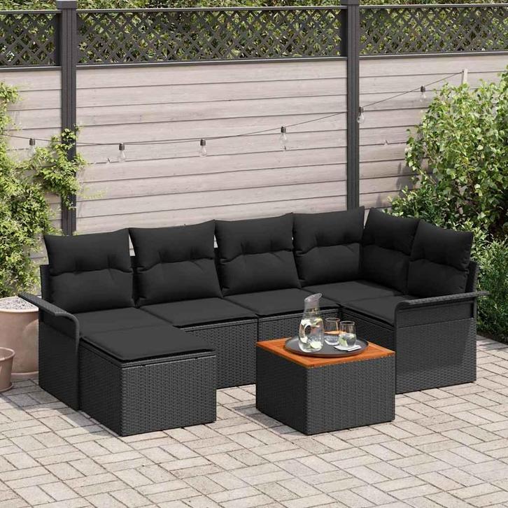 vidaXL Tuin Sofa Set 7 pcs Zwart Poly riet, Tuin en Terras, Tuinsets en Loungesets, Nieuw, Rotan, Verzenden