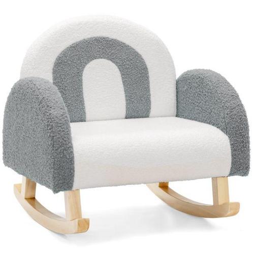 Trendmix Schommelstoel Kinderen Teddy Stof grijs regenboog -, Kinderen en Baby's, Kinderkamer | Overige Meubels, Ophalen of Verzenden