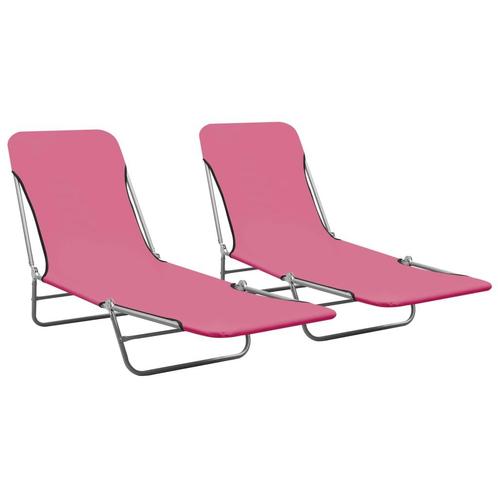 vidaXL Ligbedden inklapbaar 2 st staal en stof roze, Tuin en Terras, Ligbedden, Nieuw, Verzenden