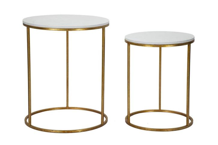 TAFEL EENVOUDIG MARMER PAAR Ø 52X63-42X53, Huis en Inrichting, Tafels | Sidetables, Ophalen of Verzenden