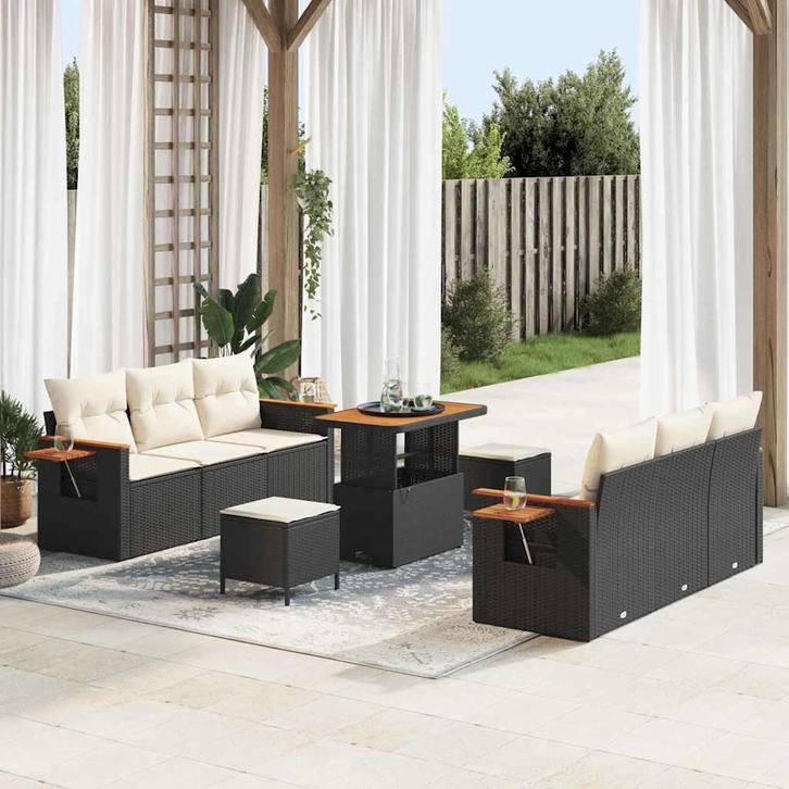vidaXL Tuin Sofa Set met kussen met opslag Zwart Poly riet, Tuin en Terras, Tuinsets en Loungesets, Nieuw, Rotan, Verzenden