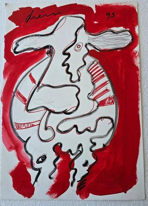Peter Diem (1945) - Cow in Red Field, Antiek en Kunst, Kunst | Schilderijen | Modern