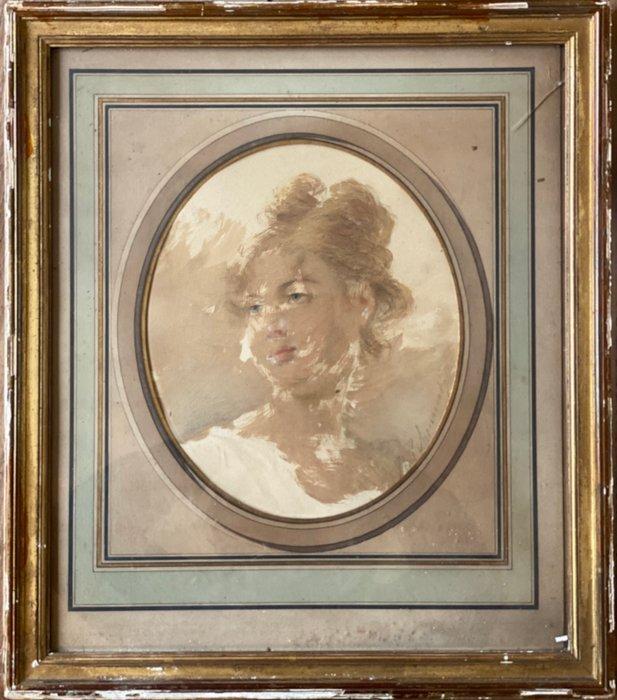 Theodore Tchoumakoff (1823-1911) - Portrait d’une jeune, Antiek en Kunst, Kunst | Schilderijen | Klassiek