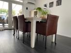 Set van 6 leren kuip eetkamerstoelen - met wieltjes - bruin, Huis en Inrichting, Stoelen, Overige kleuren, Nieuw, Leer, Ophalen of Verzenden