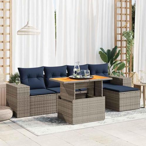 vidaXL 6-delige Loungeset met kussens poly rattan grijs, Tuin en Terras, Tuinsets en Loungesets, Loungeset, Nieuw, Rotan, Verzenden