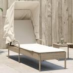 vidaXL Ligbed met luifel poly rattan beige, Tuin en Terras, Verzenden, Nieuw