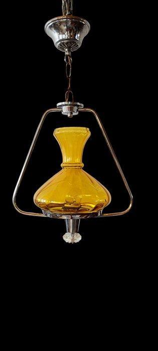 Plafondlamp - gechromateerd metaal, kristal, Antiek en Kunst, Curiosa en Brocante