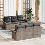 vidaXL Tuinbankenset met kussen 7 pcs Grijs poly rattan, Verzenden, Nieuw, Rotan