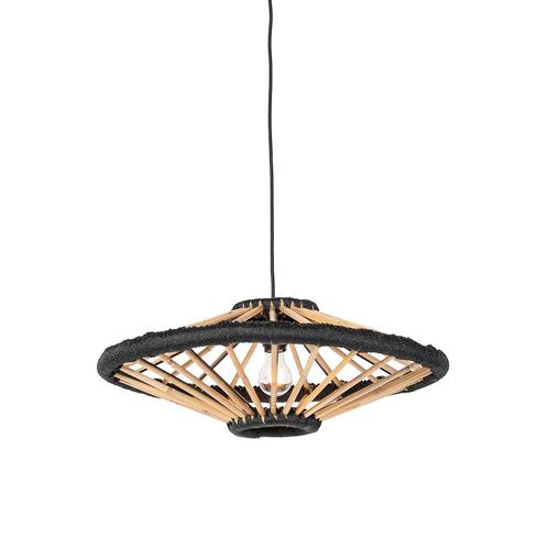 Oosterse hanglamp bamboe met zwart 60 cm - Evalin, Huis en Inrichting, Lampen | Hanglampen, Nieuw, 75 cm of meer