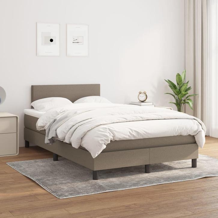vidaXL Boxspring met matras stof taupe 120x200 cm, Huis en Inrichting, Slaapkamer | Bedden, 120 cm, 200 cm, Twijfelaar, Nieuw