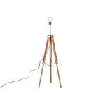 Landelijke vloerlamp tripod hout met antiek messing - Cortin, Nieuw, Overige materialen, Landelijk, 100 tot 150 cm