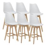Barkruk set van 6 kunstleer en beuken 105x48x58 cm wit, Huis en Inrichting, Stoelen, Verzenden, Nieuw
