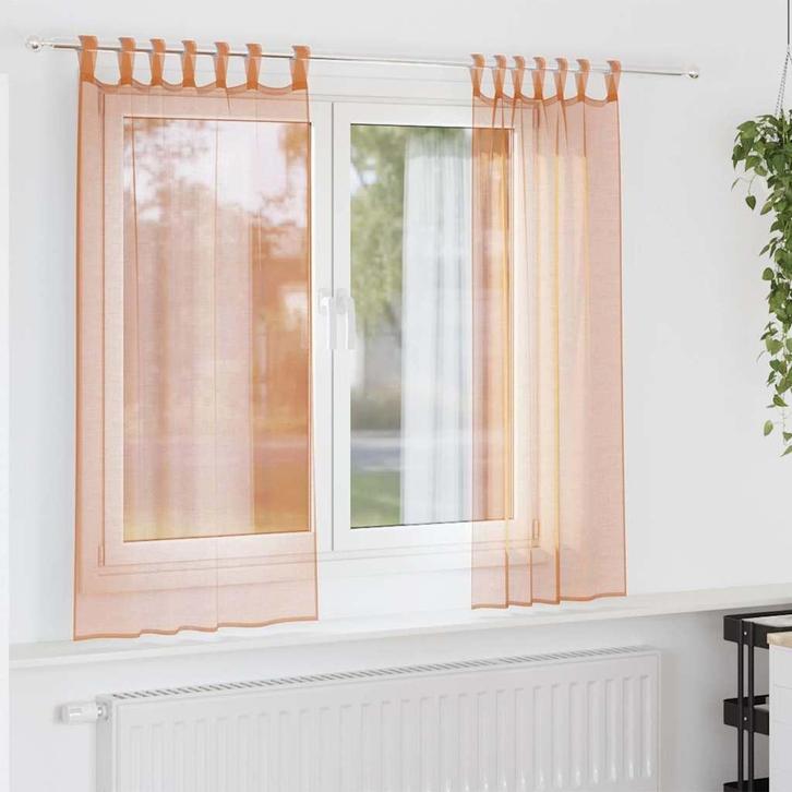 vidaXL Gordijnen voile met lussen 2 st terracotta 140x175 cm, Huis en Inrichting, Stoffering | Gordijnen en Lamellen, Bruin, Nieuw